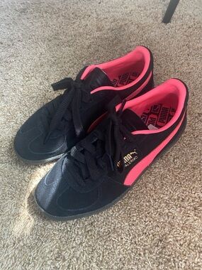 Puma Black and Hot Pink Palermo Sneakers
